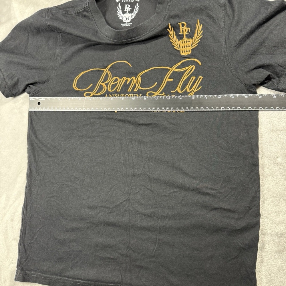 Born Fly Medium T-Shirt Mens Black Gold Embroidered Anytown USA Streetwear Tee - Picture 4 of 7